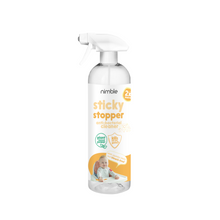Load image into Gallery viewer, sticky stopper nimble babies antibacterial cleaner spray bleach free without harsh chemicals no allergen no fragrance kill germs bathroom cleaner highchair cleaner toys suitable for babies made for sensitive skin 
