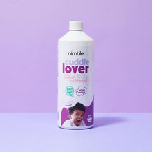 Load image into Gallery viewer, Nimble babies Cuddle Lover Baby Fabric Softener made for baby clothes plant based vegan and cruelty free. made for sensitive skin like babies and skin prone to eczema. no harsh chemical no allergen fabric conditioner 
